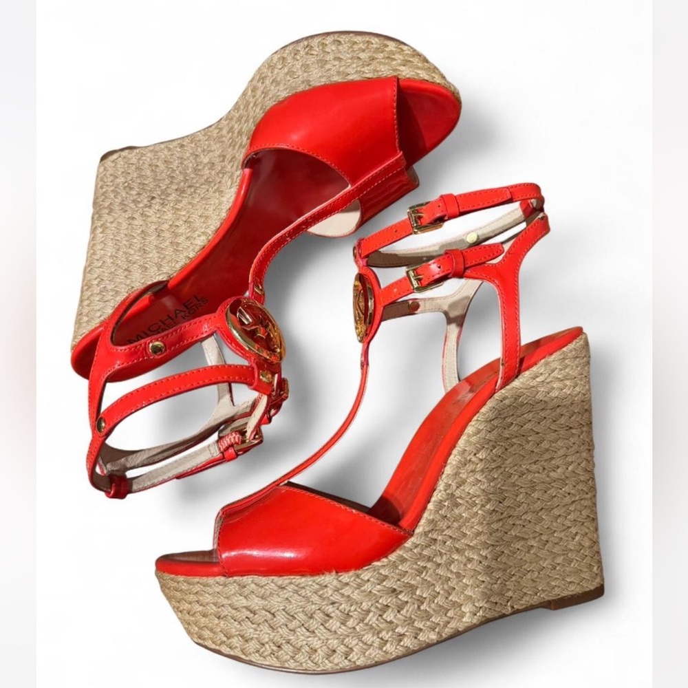Vintage Michael Kors Vibrant Red Wedge Sandals - Picture 4 of 7